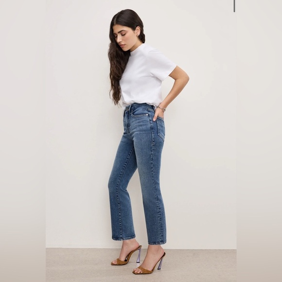 Good American Women’s Jeans Good Petite Straight Indigo 254 light acid wash 15 - Picture 2 of 11